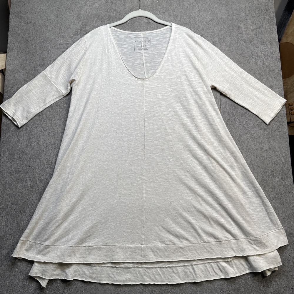 We The Free Free People Cream Boho Tunic Top Linen‎ Blend Women's Small V Neck